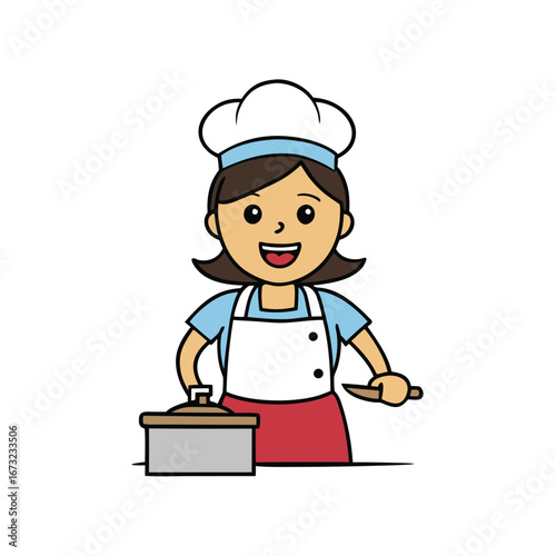 smiling mother cooking on white background.eps