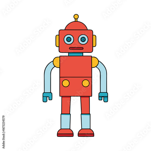 toy robot standing on white background.eps