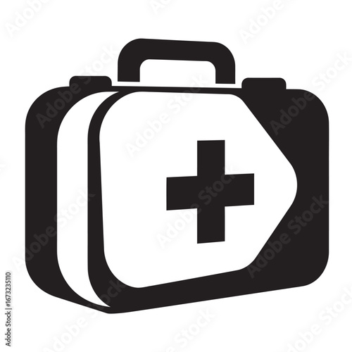black and white silhouette of a vector first aid kit on a white background
