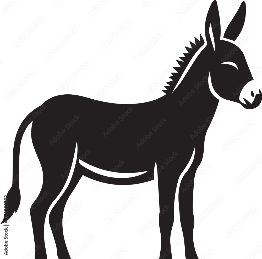 Obraz premium Black Silhouette Donkey Vector Illustration Isolated on White Background