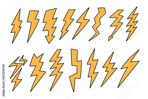 Bolt Lightning Thunder Flash Set. Thunderbolt Lightening Icon Collection. Light Energy Logo. Vector Illustration