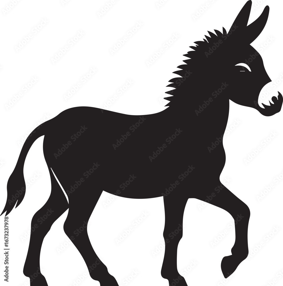 Fototapeta premium Black Silhouette Donkey Vector Illustration Isolated on White Background