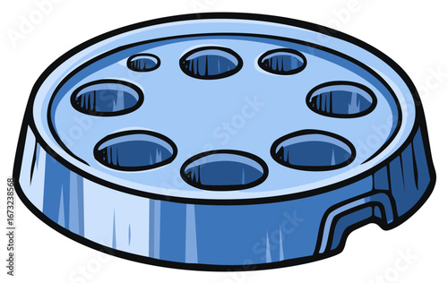 Vector illustration of a blue slow feeder puzzle bowl for dog or cat pet care