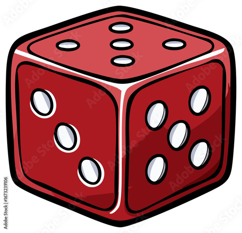 Red die with white dots isolated on a white background
