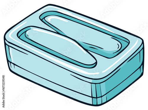 Light blue cartoon style soap dish with two compartments for bathroom hygiene