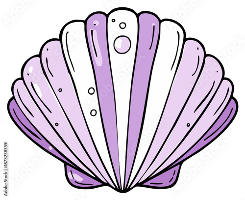 Stylized Seashell with Bubbles Lavender and White Color Cartoon Marine Element Isolated