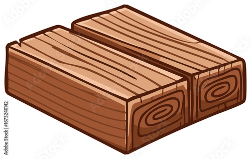 Cartoon Wooden Planks Illustration with Lumber Texture and Isometric Perspective