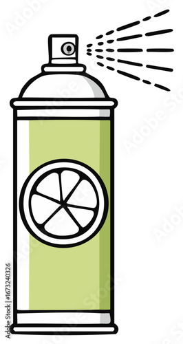 Refreshing Citrus Scented Spray Can Dispensing Aroma in a Vapor Cloud Illustration