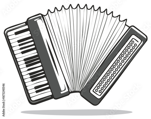 Classic Accordion Musical Instrument with Piano Keys and Bellows
