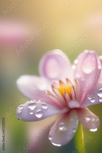 Macro Shot of Flower with Dew Drops and Soft Bokeh Background