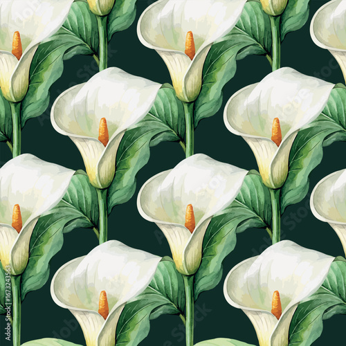 White Calla Lily Classic Botanical Vector Seamless Pattern 