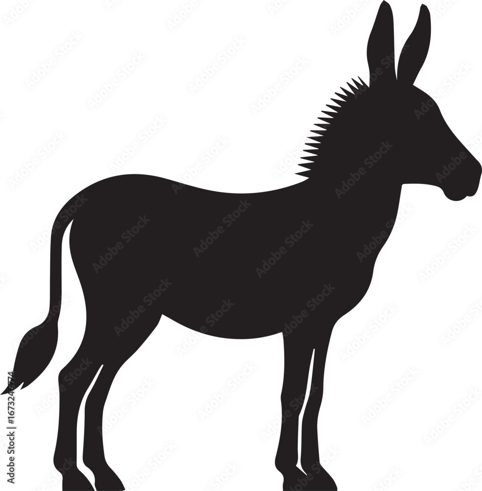 Fototapeta premium Black Silhouette Donkey Vector Illustration Isolated on White Background