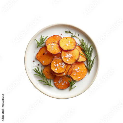 Roasted Sweet Potato Chips with Rosemary and Sea Salt - Overhead View