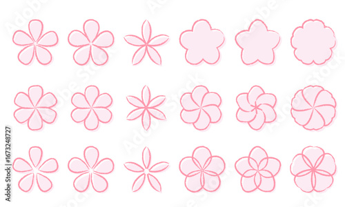 シンプルな花のセット Flower Set（ベクター・AI形式・線幅変更可・サイズ変更可・編集可能・印刷・塗りあり・Vector）