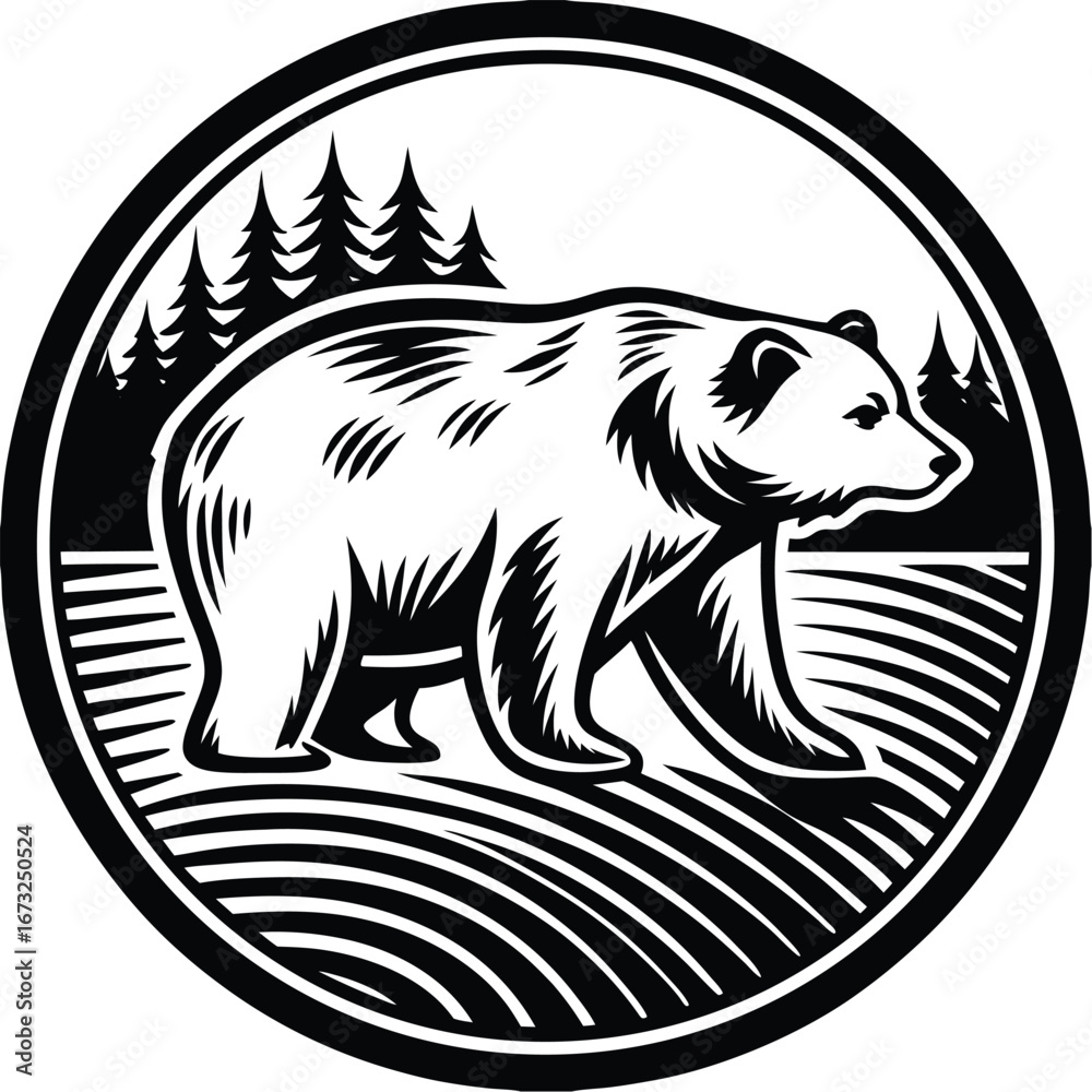 Fototapeta premium Bear Illustrations, Fierce Head, Wilderness Emblem, and Modern Graphic Designs