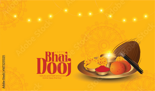 Illustration featuring a brother and sister celebrating Bhai Dooj with festive traditions, showcasing family bonding and cultural warmth.