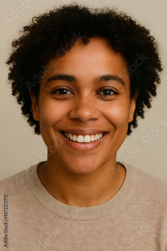 Authentic Portrait of Smiling Diverse Woman in Studio