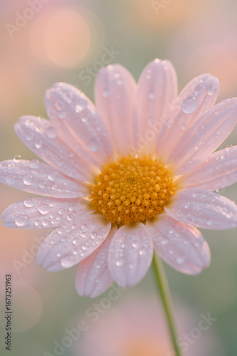 Macro Shot of Flower with Dew Drops and Soft Bokeh Background