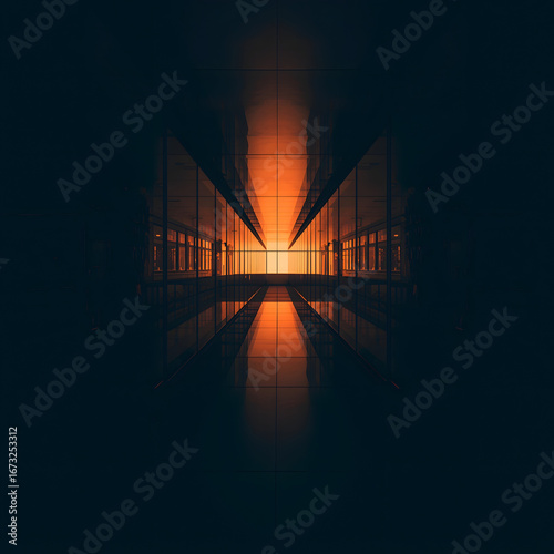 Modern Architecture Cityscape with Geometric Design at Sunset