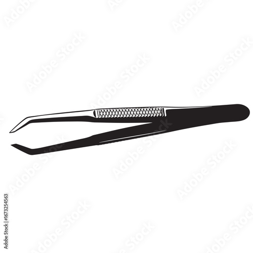 black and white silhouette of tweezers vector on white background