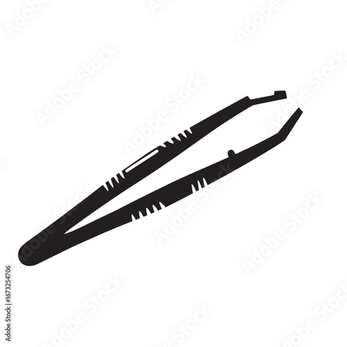 black and white silhouette of tweezers vector on white background