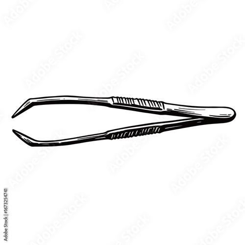 black and white silhouette of tweezers vector on white background