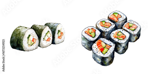 sushi watercolor vector illustration