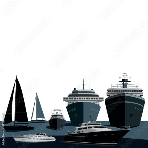 Collection of luxury yachts and cruise ships on the water