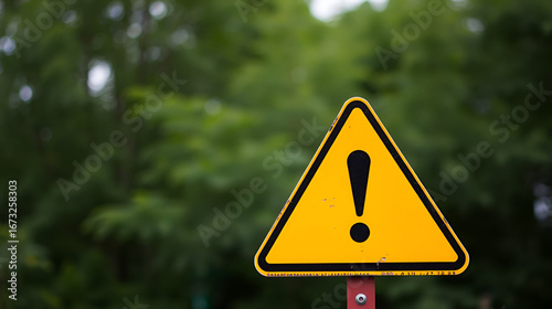 Yellow triangle warning sign with exclamation mark.