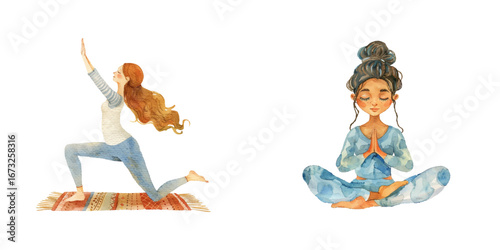 woman doing yoga watercolor vector illustration