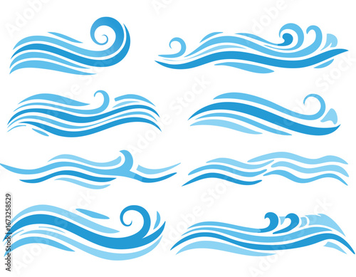 Water Waves, wave icons, Blue water Waves Set, Vector ocean water shape, Liquid shape elements, Sea wave, Wave icon set, simple doodle wave,water, signs, splash, abstract, art, collection,vector 