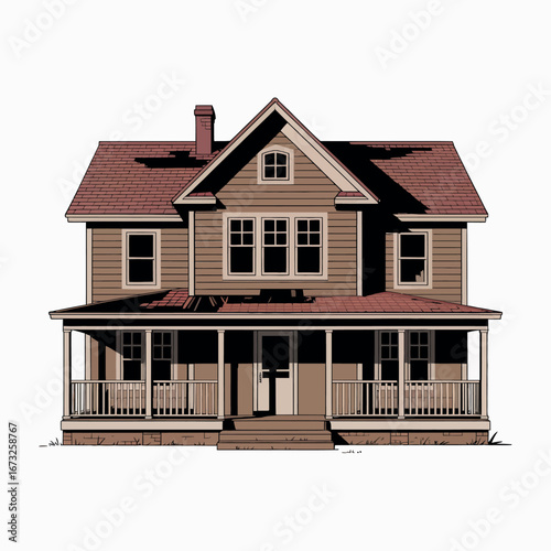 Classic american craftsman style house with large front porch