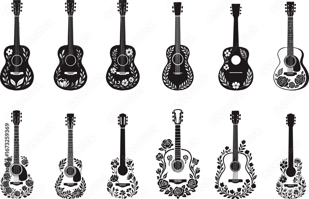 Fototapeta premium set of floral guitar vector