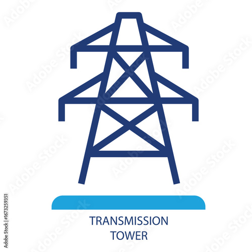 Blue icon of an electricity transmission tower with a simplified design