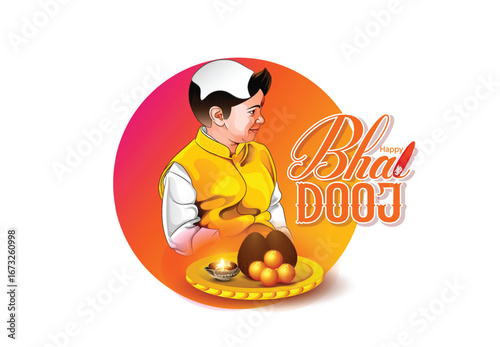 Illustration featuring a brother and sister celebrating Bhai Dooj with festive traditions, showcasing family bonding and cultural warmth.