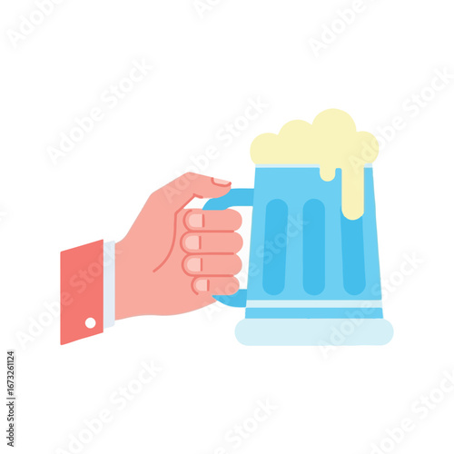 Hand holding a refreshing mug of frothy beer, perfect for a celebratory toast or a relaxing evening