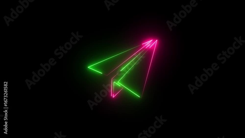 Neon Rocket icon animation. Glowing paper Rocket sign motion. Abstract paper plane video footage.