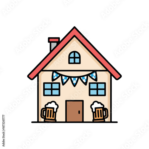 Festive House with Beer Mugs A Cheerful Illustration for Celebrations, Gatherings, and Social Events