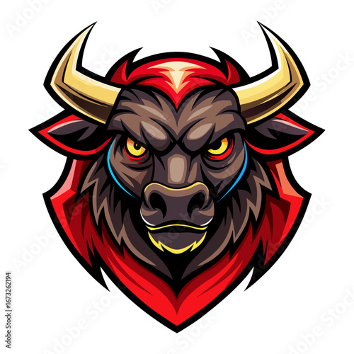 A majestic illustration of a powerful bull with a determined gaze, it’s a symbol of strength and resilience, perfect for conveying a sense of determination and fortitude. Generative AI