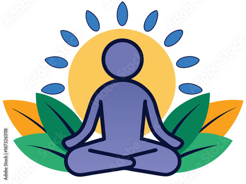 Human sitting cross legged meditating surrounded by aura