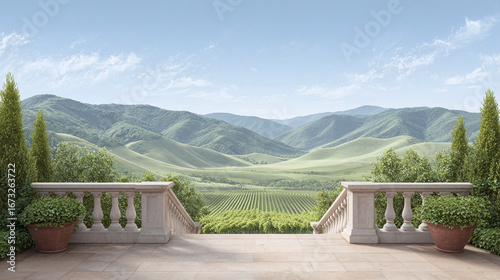 Panoramic Mountain Vineyard View from a Luxurious Patio