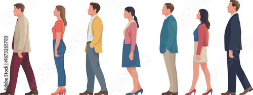 Casual diverse group of people standing together, community concept, modern fashion, relaxed team, multicultural illustration for lifestyle and teamwork
