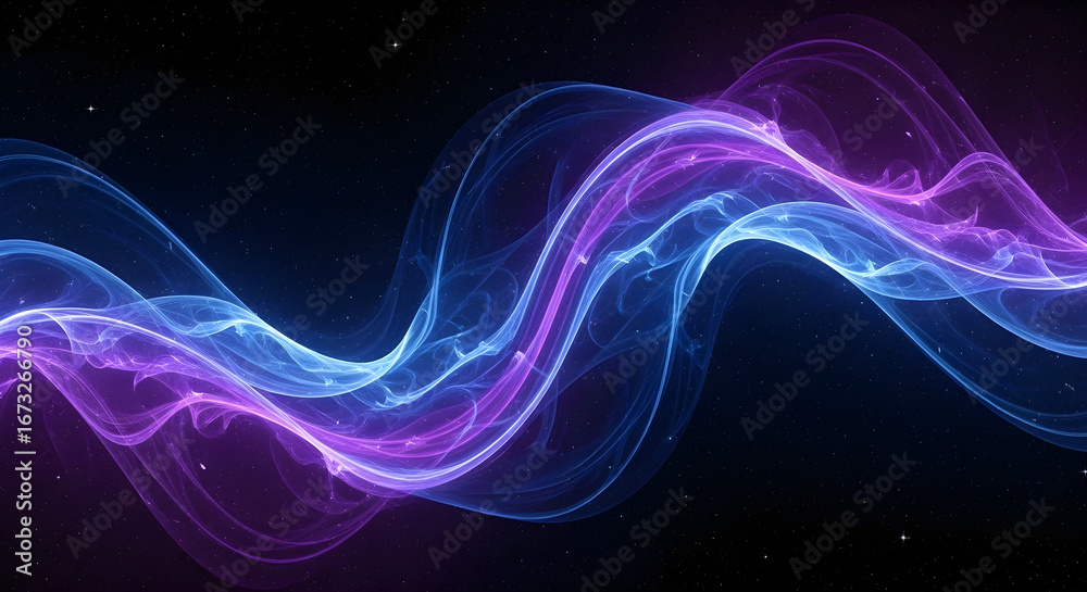 Fototapeta premium Abstract glowing wave with blue and purple light effect on dark background creates a futuristic and dynamic design for modern technology concepts