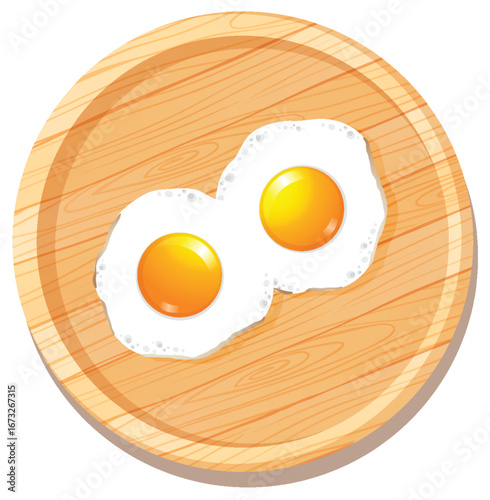 Two Fried Eggs on Wooden Cutting Board