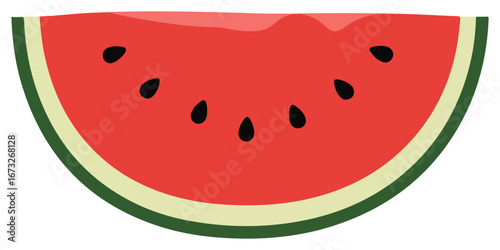 A vibrant slice of watermelon, showcasing its red flesh and black seeds.