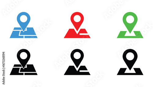 map location pin icon set with gps navigation marker symbol in multiple color