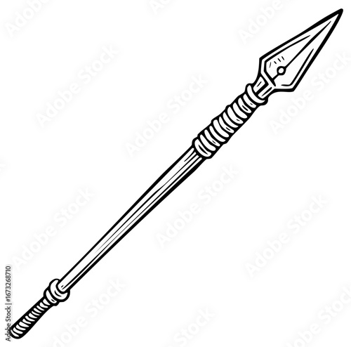 Striking line art illustration of ancient Spear design on clean background