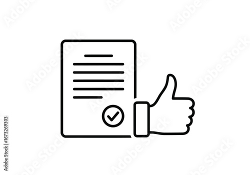 Vector illustration of document with checkmark and thumbs up