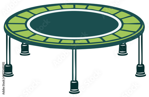 Outdoor recreational trampoline with a green safety pad vector illustration