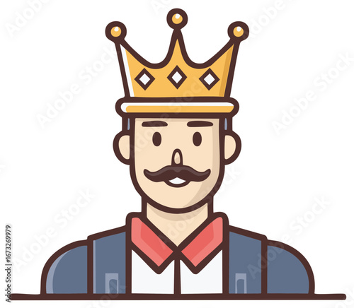 Cartoon King Portrait with Crown and Moustache
